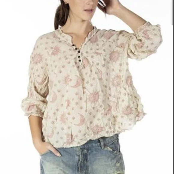 Magnolia Pearl Blockprint Naadja Soleil Celestial Blouse - Picture 1 of 5